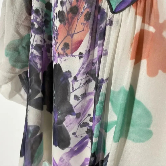 Anthropologie Leifsdottier Watercolor Cream Floral 100% Silk Blouse Size 2 XS - Picture 4 of 8